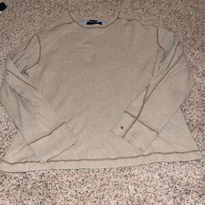 brand Tommy Hilfiger, size XL, tan long sleeve shirt, semi stretchy
